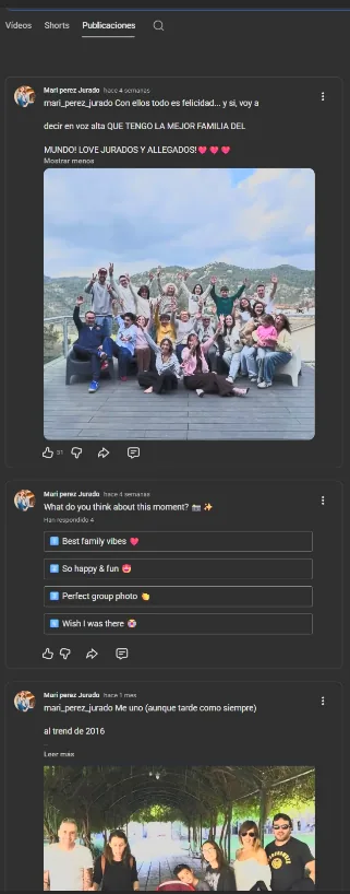 El canal impostor publicaba fotos de la familia de Mari y respondía a los comentarios en su nombre